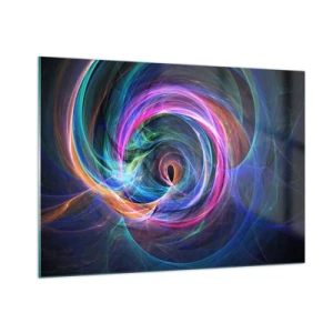 Obraz na szkle - Abstrakcyjna spirala w intensywnych barwach na ciemnym tle - 100x70cm - Dokąd mnie zaprowadzisz? - Nowoczesna dekoracja ścienna do salonu, kuchni i sypialni ARTTOR