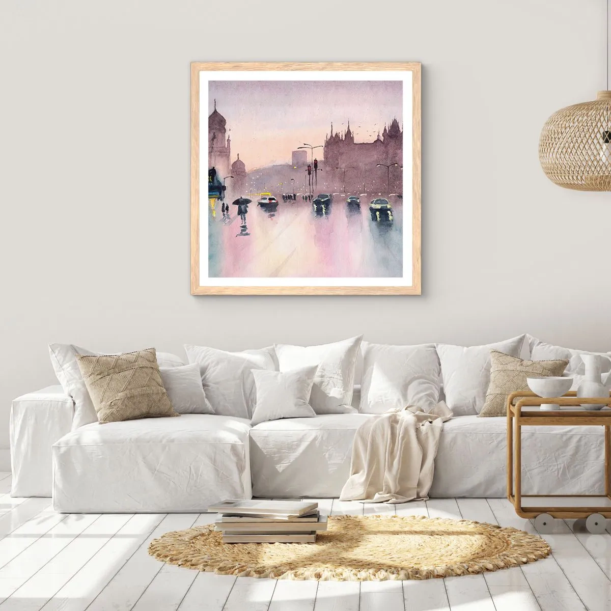 Plakat w ramie jasny dąb - W deszczowej mgiełce - 60x60 cm