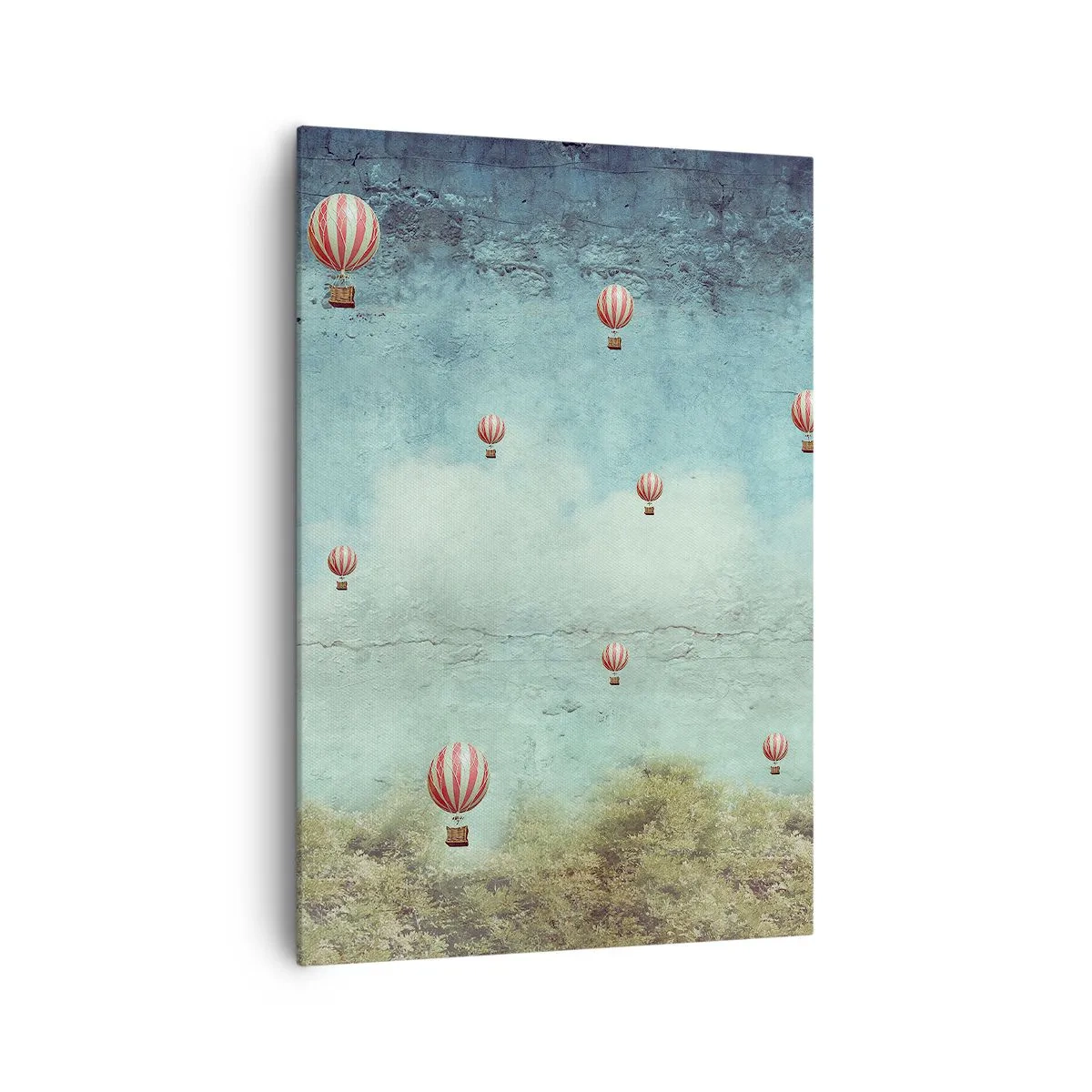 Obraz na płótnie - Retro balony na tle błękitnego nieba i zieleni - 70x100cm - Wolni od zgiełku życia - Nowoczesna dekoracja ścienna do salonu i sypialni ARTTOR