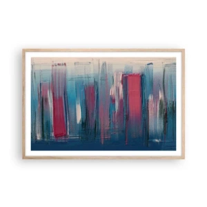 Plakat w ramie jasny dąb - Kompozycja wertykalna w błękicie i czerwieni - 91x61 cm