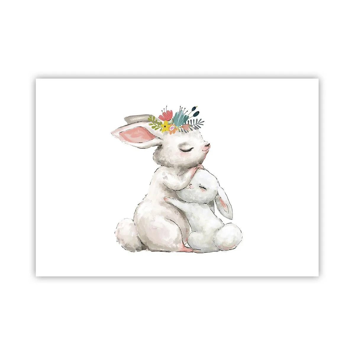 Plakat - Urocze króliki w pastelowych barwach - 100x70cm - Nie ma jak u mamy - Nowoczesna dekoracja ścienna do salonu i sypialni ARTTOR