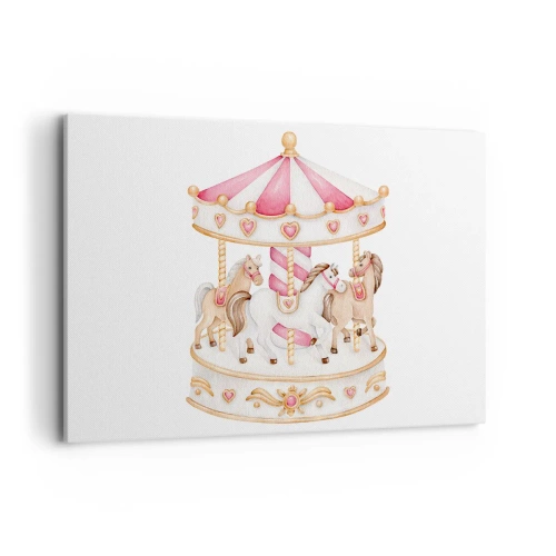 Obraz na płótnie - Kolorowa karuzela w stylu vintage z końmi - 120x80cm - Słodki świat dzieciństwa - Nowoczesna dekoracja ścienna do salonu, kuchni i sypialni ARTTOR
