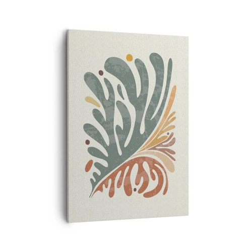 Obraz na płótnie - Abstrakcyjny wzór inspirowany kształtem liścia w ciepłych i chłodnych tonach - 50x70cm - Wielobarwny liść - Nowoczesna dekoracja ścienna do salonu, kuchni i sypialni ARTTOR