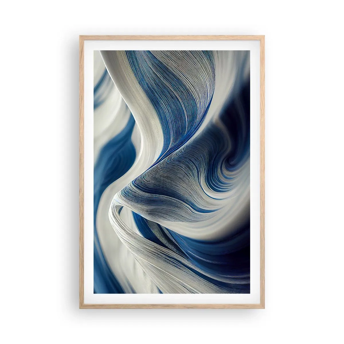 Plakat w ramie jasny dąb - Płynność błękitu i bieli - 61x91 cm
