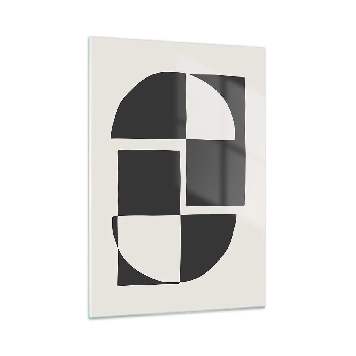 Obraz na szkle - Geometryczna kompozycja czarno-białych kształtów - 50x70cm - Antyteza – synteza - Nowoczesna dekoracja ścienna do salonu, kuchni i sypialni ARTTOR