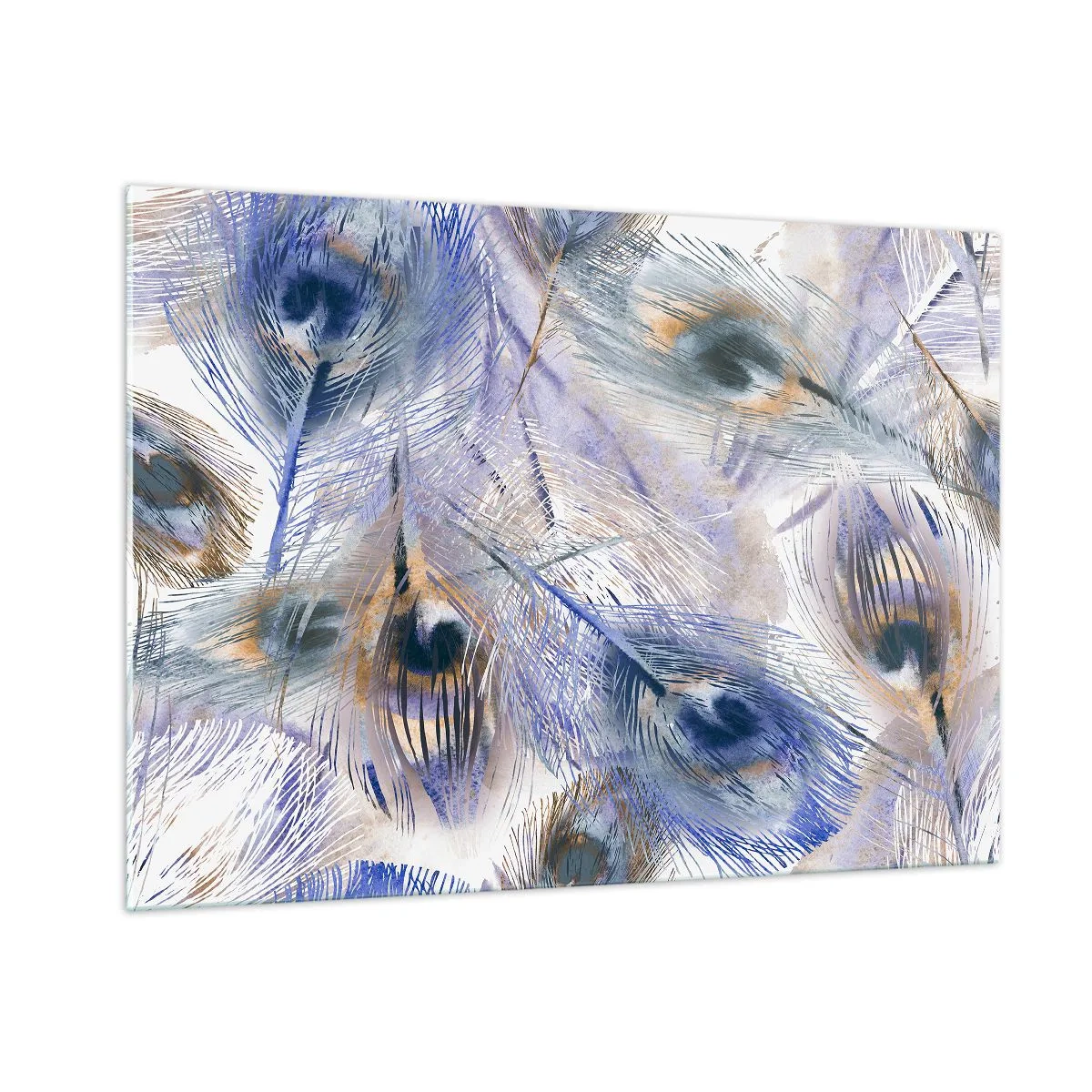 Obraz na szkle - Delikatne pióra pawia w odcieniach niebieskiego i brązu - 100x70cm - Pawiooka kompozycja - Nowoczesna dekoracja ścienna do salonu, kuchni i sypialni ARTTOR
