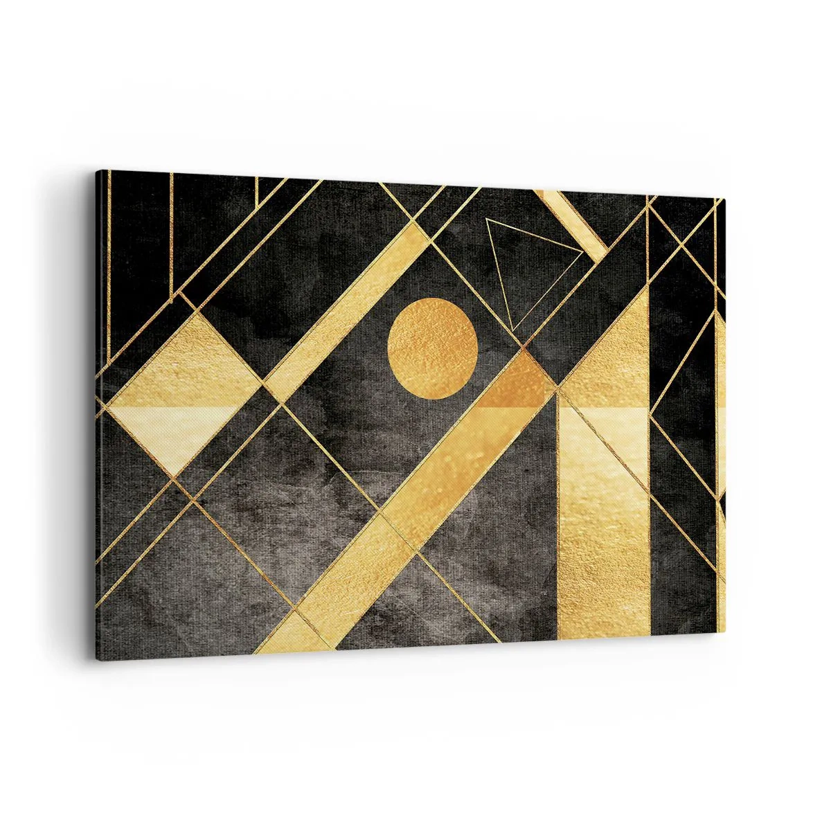 Obraz na płótnie - Geometryczne kształty w złotych i czarnych tonacjach - 120x80cm - Słońce pustyni - Nowoczesna dekoracja ścienna do salonu, kuchni i sypialni ARTTOR