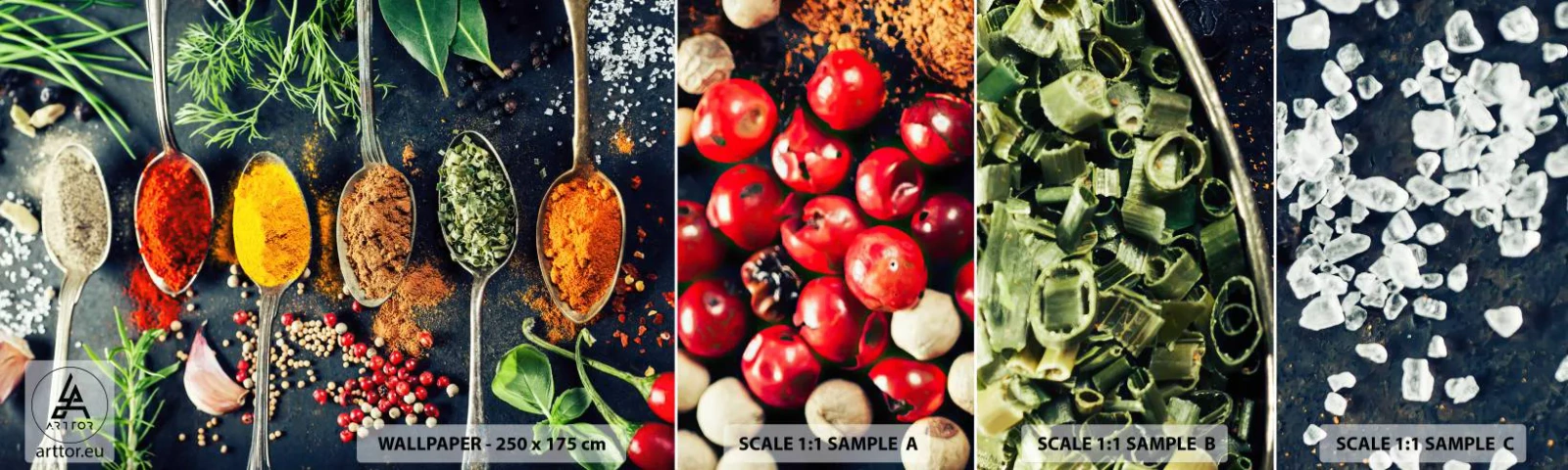 Fototapeta Próbka Samoprzylepna Deluxe Sticker - Kulinarna magia - Przyprawy, Zioła, Kuchnia - 100x30 cm