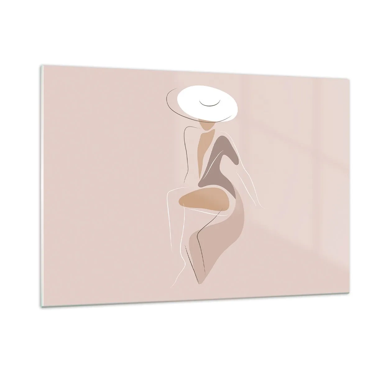 Obraz na szkle - Sylwetka kobiety w kapeluszu na beżowym tle - 120x80cm - Damą być - Nowoczesna dekoracja ścienna do salonu, kuchni i sypialni ARTTOR