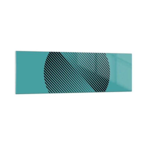 Obraz na szkle - Minimalistyczne koło z liniami na turkusowym tle - 160x50cm - Koło – geometryczna wariacja - Nowoczesna dekoracja ścienna do salonu i sypialni ARTTOR