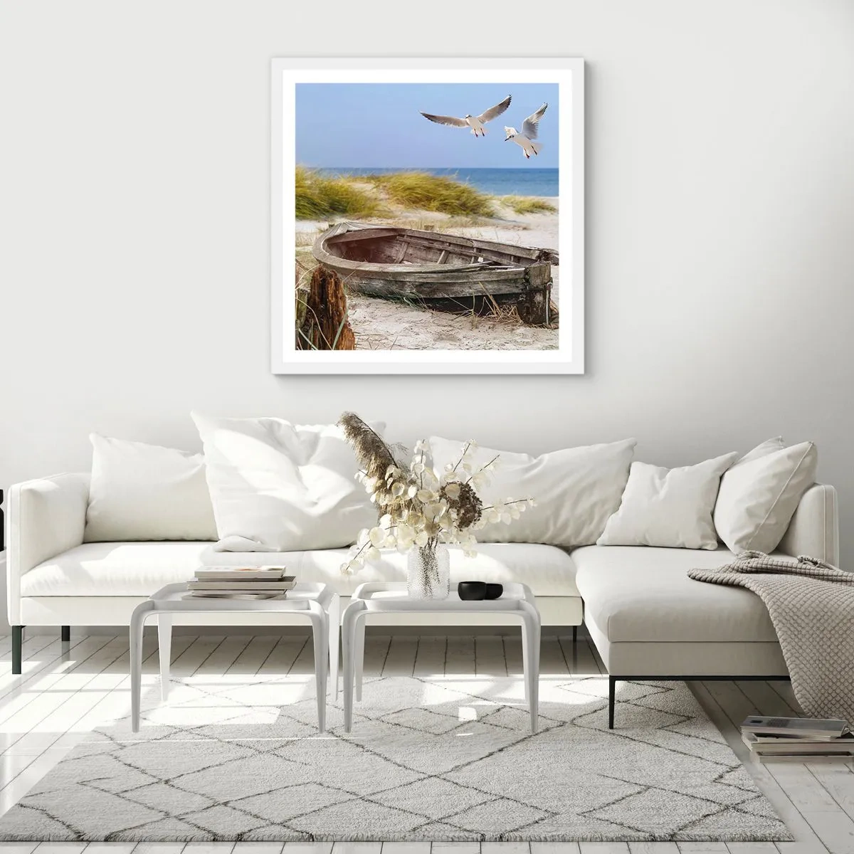 Plakat w białej ramie - Skąpane wiatrem - 30x30 cm