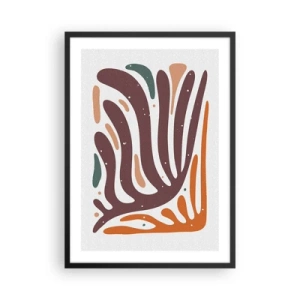 Plakat w czarnej ramie - Organiczna abstrakcja w ciepłych odcieniach brązu i pomarańczu - 50x70cm - Kompozycja organiczna promienista - Nowoczesna dekoracja ścienna do salonu i sypialni ARTTOR