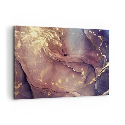 Obraz na płótnie - Abstrakcyjna kompozycja z odcieniami złota i fioletu - 100x70cm - Materia i duch - Nowoczesna dekoracja ścienna do salonu, kuchni i sypialni ARTTOR