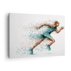 Obraz na płótnie - Dynamiczna postać biegacza złożona z drobnych cząstek - 70x50cm - Życie to bieg - Nowoczesna dekoracja ścienna do salonu i sypialni ARTTOR