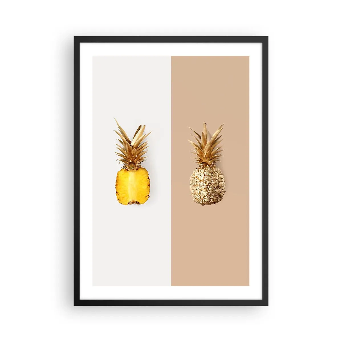 Plakat w czarnej ramie - Minimalistyczna kompozycja dwóch ananasów - 50x70cm - Ananas dla nas - Nowoczesna dekoracja ścienna do salonu i sypialni ARTTOR