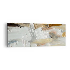 Obraz na płótnie - Teksturalna abstrakcja w odcieniach ziemi i bieli - 140x50cm - Barwne nawarstwienia - Nowoczesna dekoracja ścienna do salonu i sypialni ARTTOR