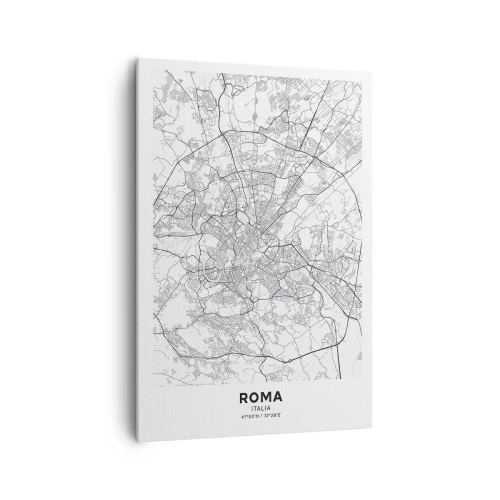 Obraz na płótnie - Miejska mapa w stylu minimalistycznym z delikatnymi liniami - 70x100cm - Rzymski krąg - Nowoczesna dekoracja ścienna do salonu i sypialni ARTTOR