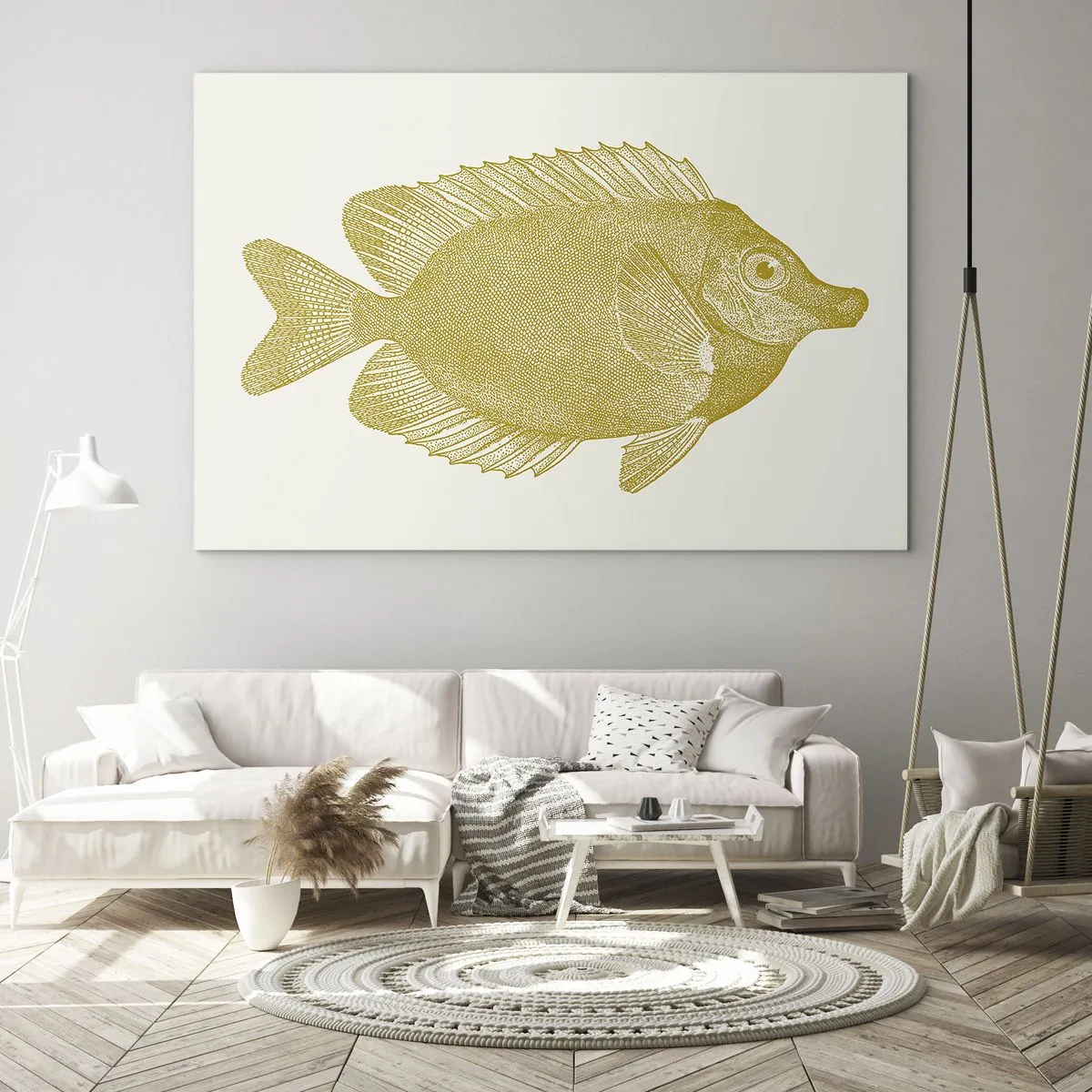 Obraz na szkle - Złota ryba w stylu vintage na jasnym tle - 70x50cm - Ryba i tyle - Nowoczesna dekoracja ścienna do salonu i sypialni ARTTOR