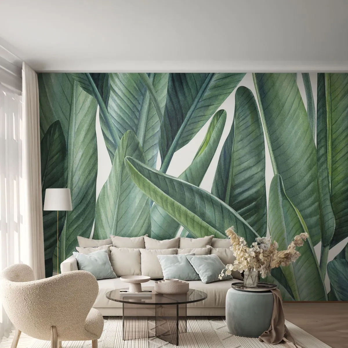 Fototapeta Premium Canvas - Zielone liście w minimalistycznym, botanicznym stylu - 100x70cm - Zieleń sama w sobie - Nowoczesna dekoracja ścienna do salonu i sypialni ARTTOR