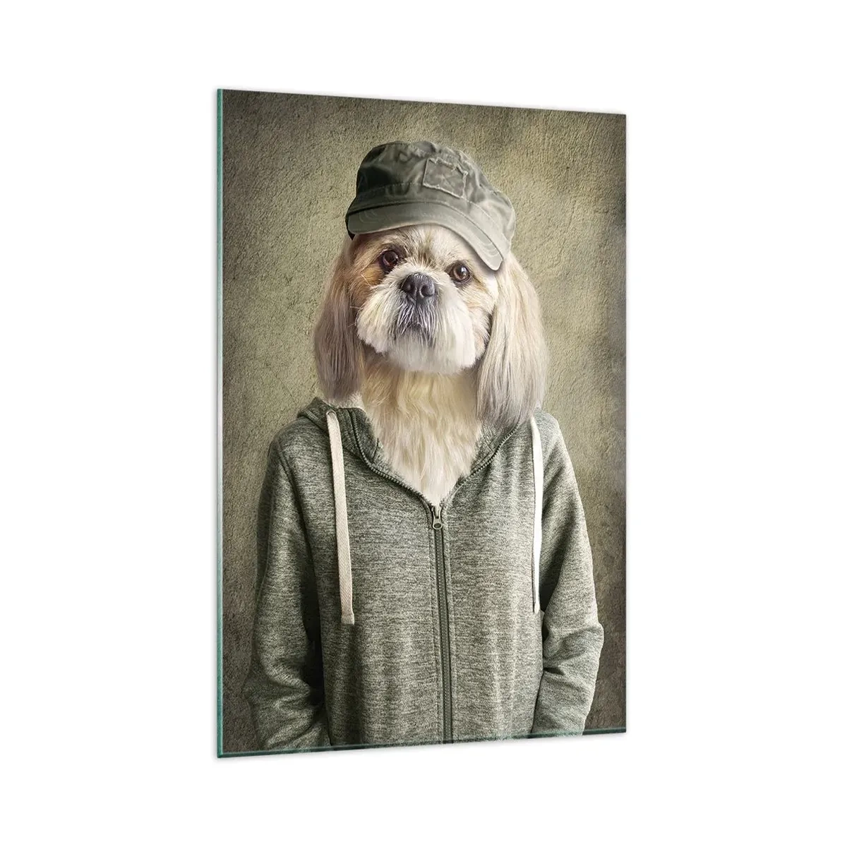 Obraz na szkle - Stylizowane portrety lwa, psa i słonia w eleganckich ubraniach - 80x120cm - Wolę luzik - Nowoczesna dekoracja ścienna do salonu i sypialni ARTTOR