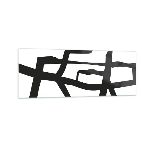 Obraz na szkle - Minimalistyczny czarno-biały wzór z geometrycznymi liniami - 140x50cm - Czarno-biała konstrukcja - Nowoczesna dekoracja ścienna do salonu i sypialni ARTTOR