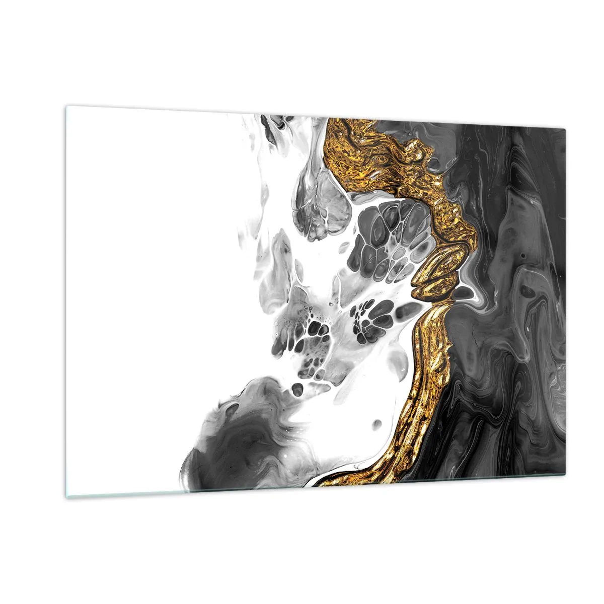 Obraz na szkle - Abstrakcyjna kompozycja czerni, bieli i złota - 120x80cm - Kompozycja organiczna - Nowoczesna dekoracja ścienna do salonu, kuchni i sypialni ARTTOR