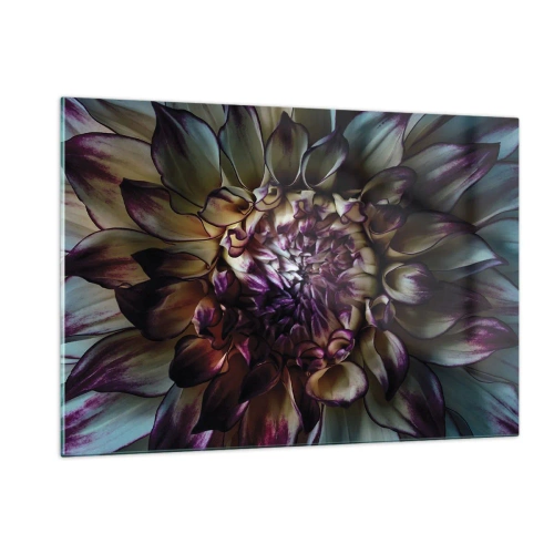 Obraz na szkle - Zbliżenie kwiatu w ciemnej palecie barw - 120x80cm - Rozkwit młodości - Nowoczesna dekoracja ścienna do salonu, kuchni i sypialni ARTTOR