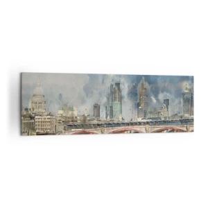 Obraz na płótnie - Akwarelowy widok na most i panoramę miasta - 160x50cm - Londyn w całej okazałości - Nowoczesna dekoracja ścienna do salonu i sypialni ARTTOR