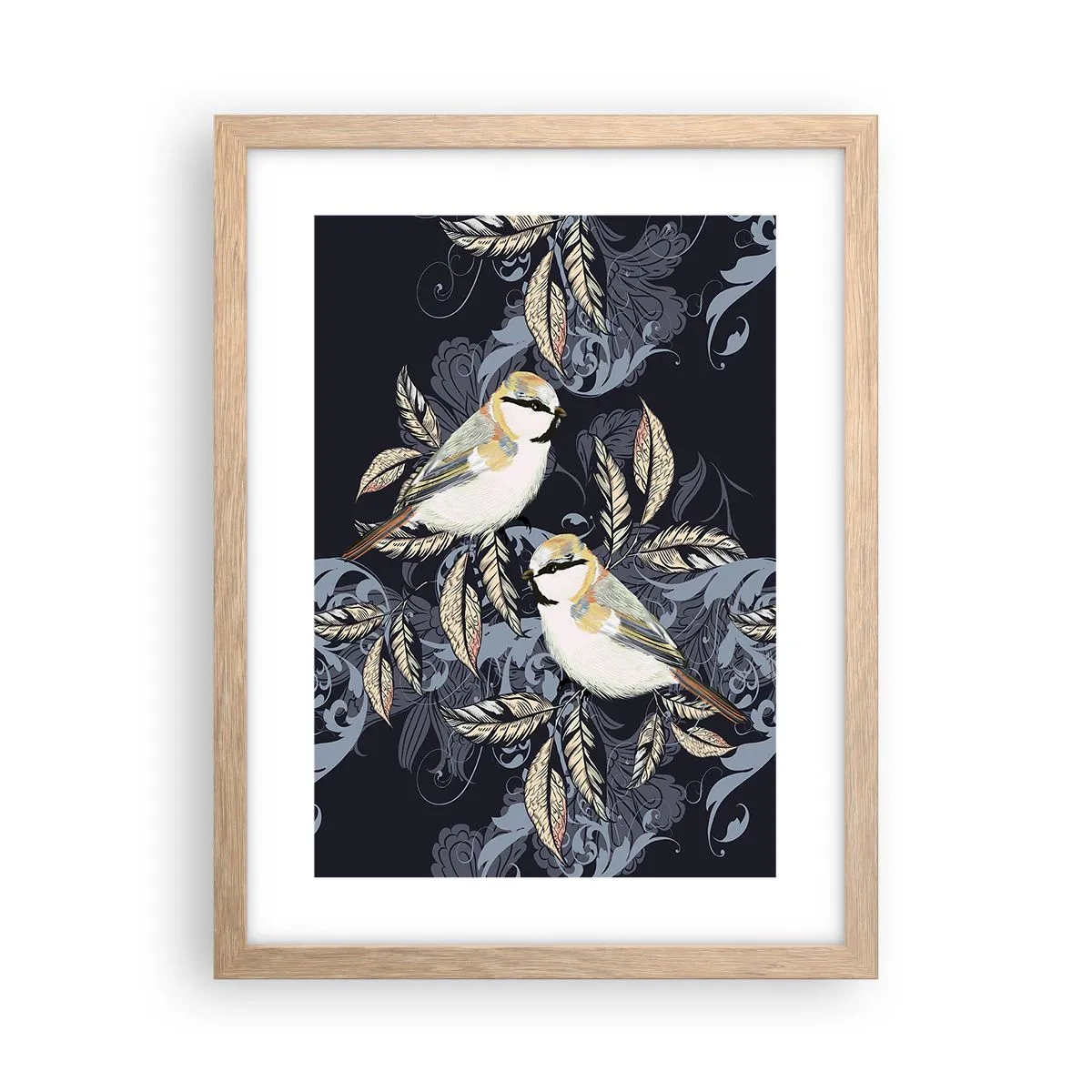 Plakat w ramie jasny dąb - Żółto-błękitny trel - 30x40 cm