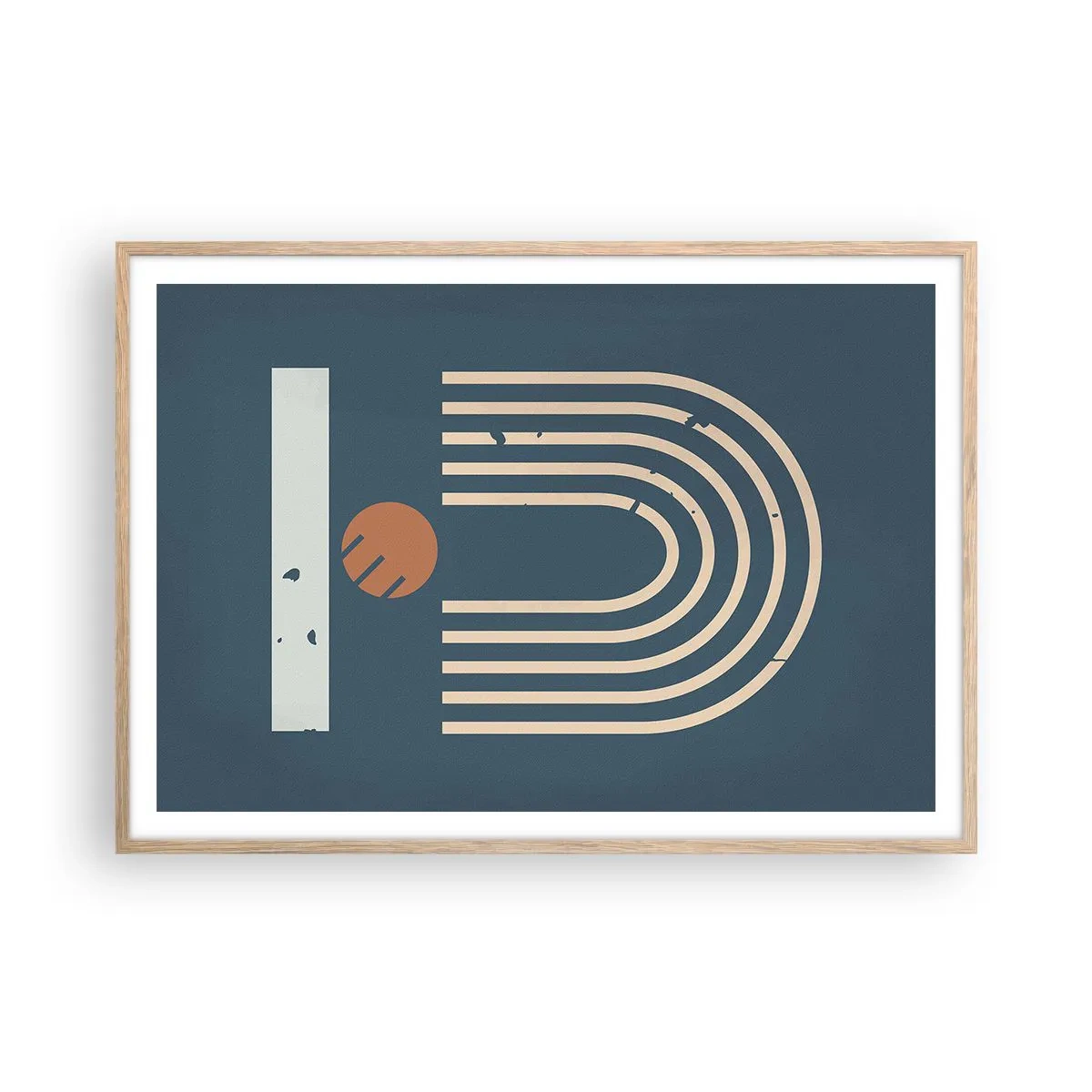 Plakat w ramie jasny dąb - Geometria na granacie - 100x70 cm