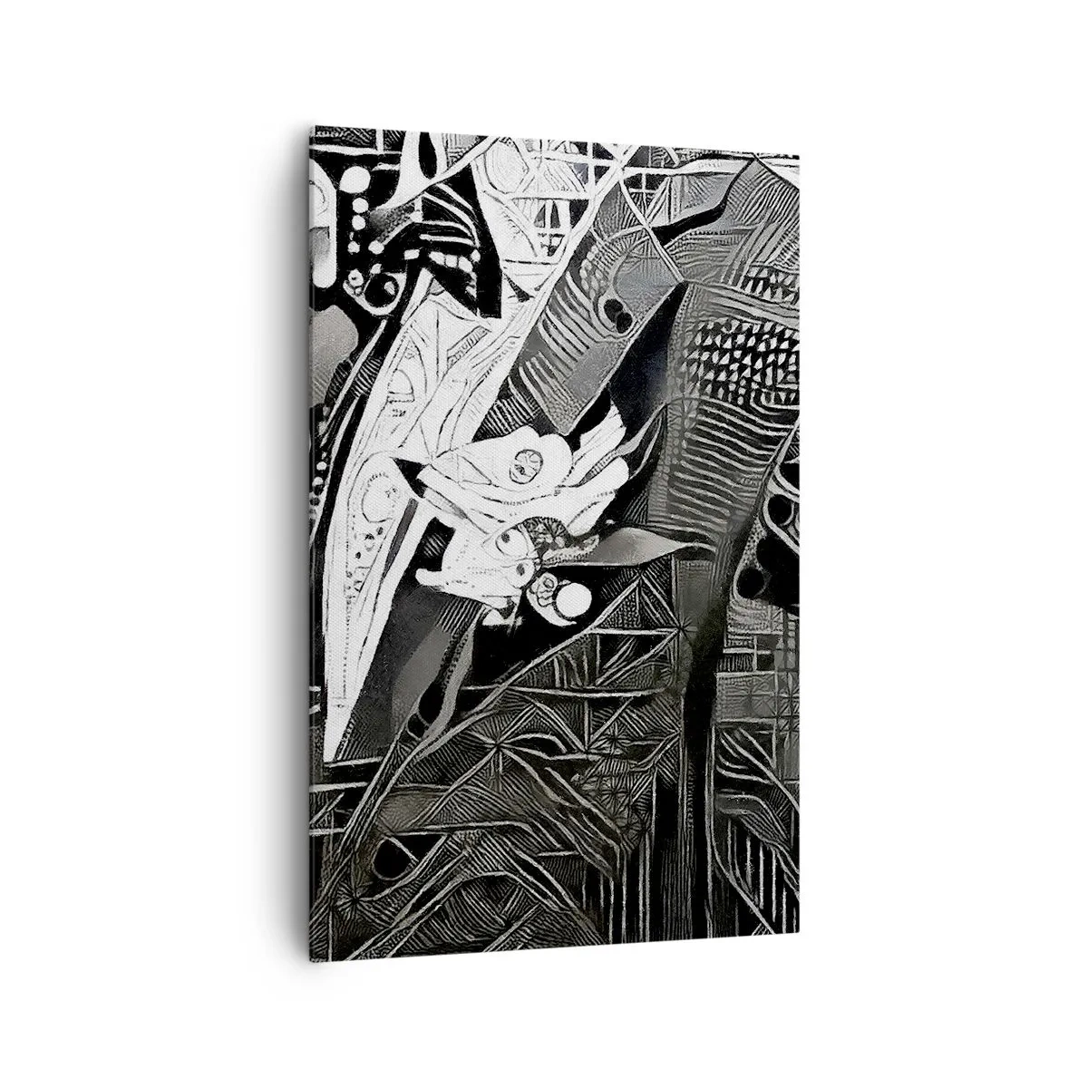 Obraz na płótnie - Elegancka abstrakcja z mężczyzną w garniturze w czerni i bieli - 80x120cm - Tylko na pozór szary człowiek - Nowoczesna dekoracja ścienna do salonu i sypialni ARTTOR