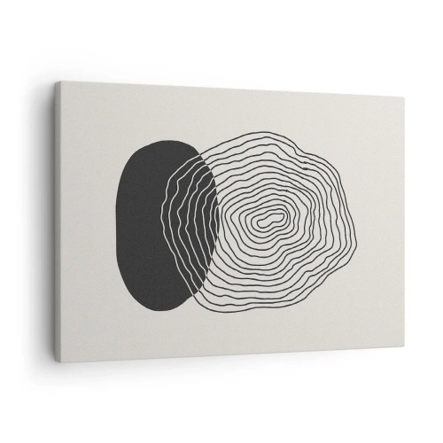 Obraz na płótnie - Abstrakcyjny wzór z liniami i kształtami w czerni i bieli - 70x50cm - Trwanie i drganie - Nowoczesna dekoracja ścienna do salonu i sypialni ARTTOR