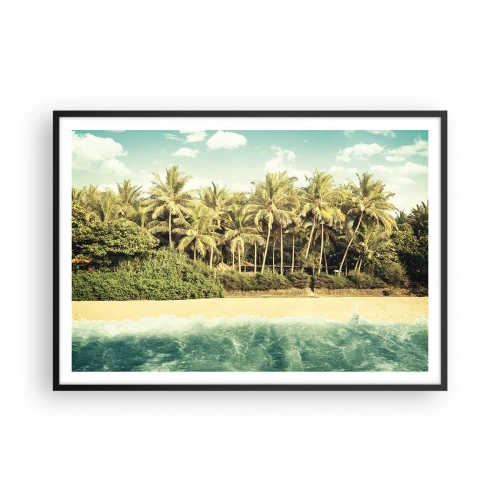 Plakat w czarnej ramie - Tropikalna plaża z palmami i turkusowym morzem - 100x70cm - A może tutaj? - Nowoczesna dekoracja ścienna do salonu i sypialni ARTTOR