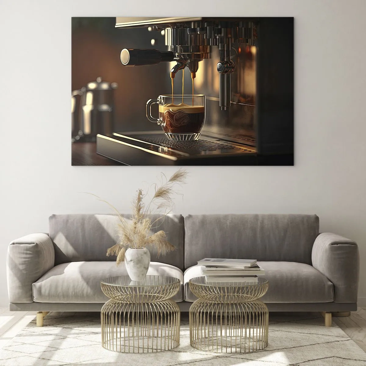 Obraz na szkle - Kawa z ekspresu w szklance z pianką - 70x50cm - Zmysłowa mikstura - Nowoczesna dekoracja ścienna do salonu i sypialni ARTTOR