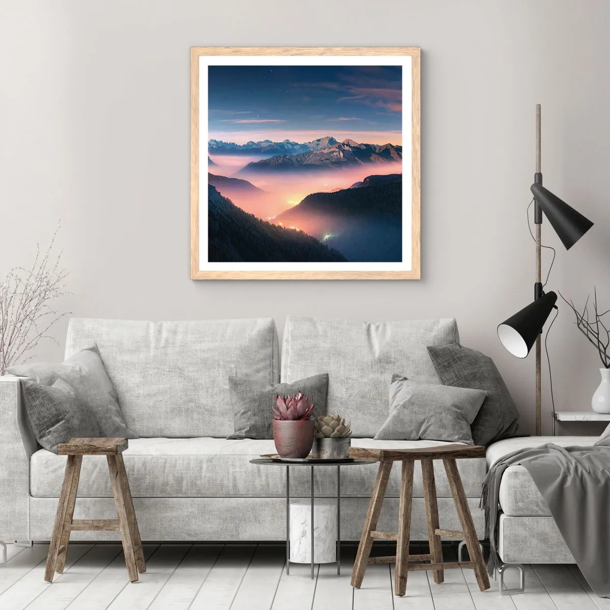 Plakat w ramie jasny dąb - Światło w dolinach - 50x50 cm