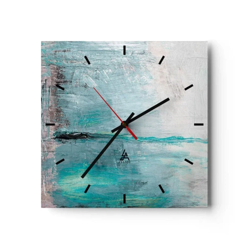 Zegar ścienny - Abstrakcja w odcieniach turkusu i szarości - 30x30cm - Horyzontalnie w błękicie - Nowoczesna dekoracja ścienna do salonu i sypialni ARTTOR