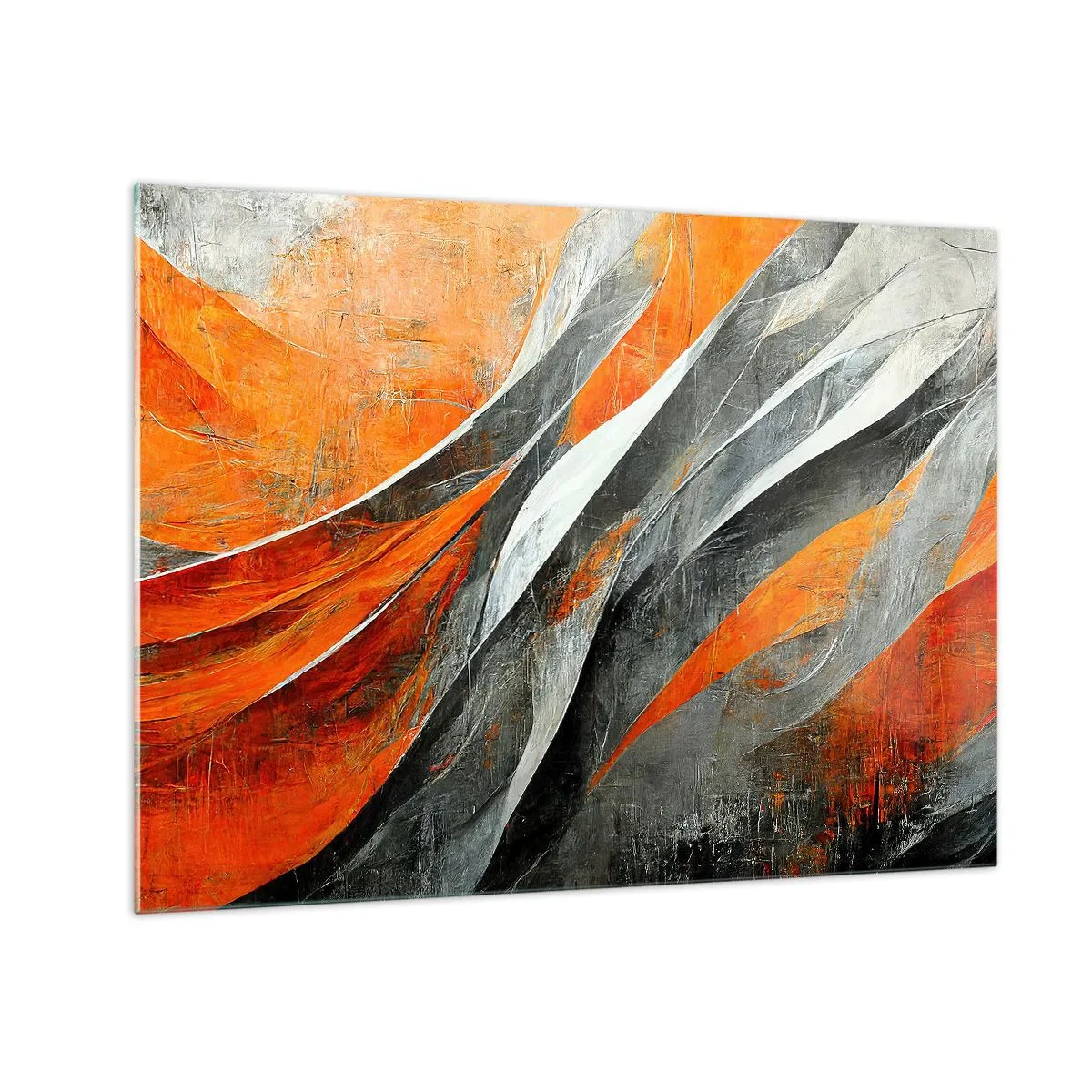 Obraz na szkle - Abstrakcyjne smugi w odcieniach pomarańczu i szarości - 70x50cm - Żar i chłód - Nowoczesna dekoracja ścienna do salonu i sypialni ARTTOR