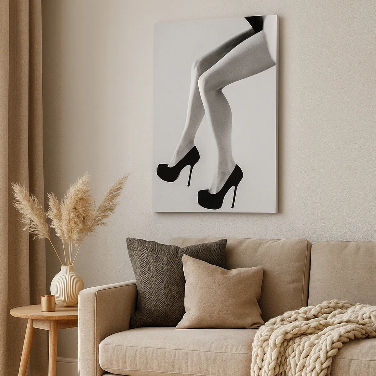 Obraz na płótnie - Czarno-biała kompozycja kobiecych nóg w eleganckich szpilkach - 50x70cm - Wieczna kobiecość - Nowoczesna dekoracja ścienna do salonu, kuchni i sypialni ARTTOR