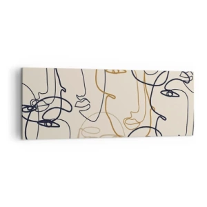 Obraz na płótnie - Minimalistyczne twarze w stylu line art na jasnym tle - 140x50cm - Portret zwielokrotniony - Nowoczesna dekoracja ścienna do salonu i sypialni ARTTOR