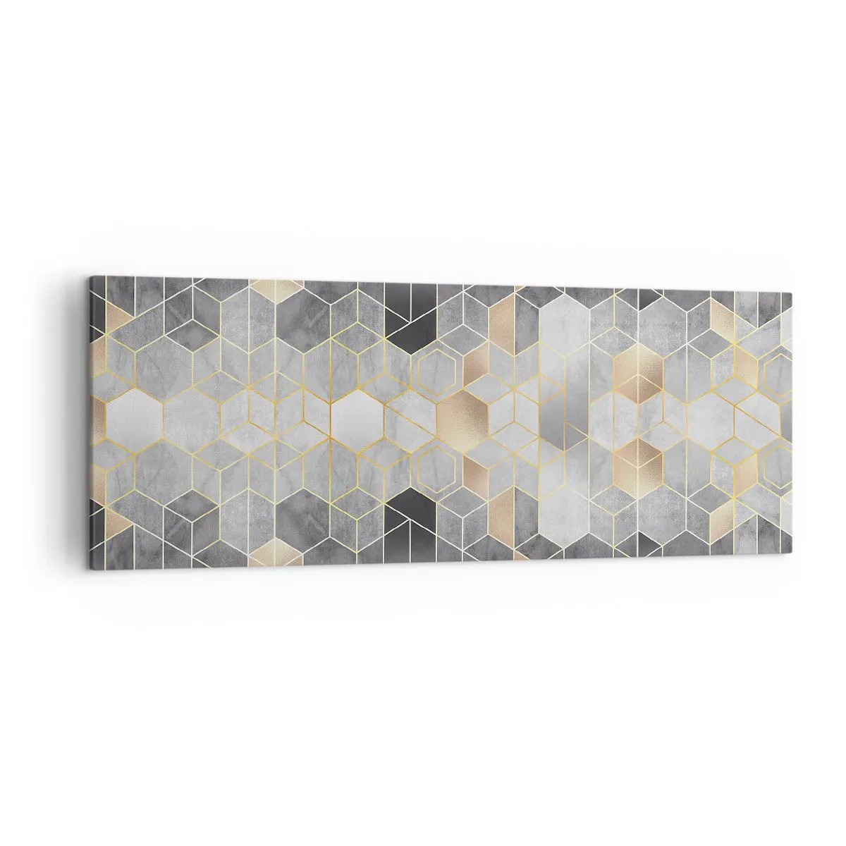 Obraz na płótnie - Geometryczny wzór w złotych odcieniach - 140x50cm - Diamentowa kompozycja - Nowoczesna dekoracja ścienna do salonu i sypialni ARTTOR