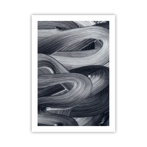 Plakat - Abstrakcyjne czarno-białe linie w harmonijnym splocie - 50x70cm - Płynność rzeczywistości - Nowoczesna dekoracja ścienna do salonu, kuchni i sypialni ARTTOR