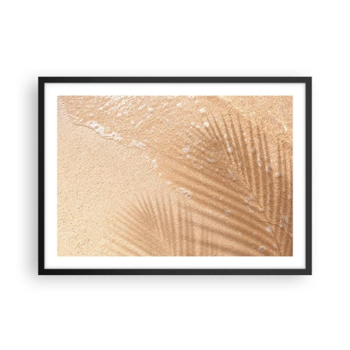 Plakat w czarnej ramie - Cień palmy na piasku z delikatnym wzorem fal - 70x50cm - Cień gorącego lata - Nowoczesna dekoracja ścienna do salonu i sypialni ARTTOR