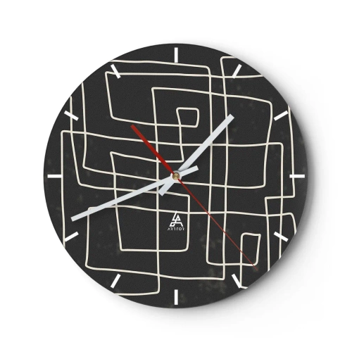 Zegar ścienny - Białe geometryczne linie tworzące zawiłą siatkę na czarnym tle - 30x30cm - Nie taki prosty - Nowoczesna dekoracja ścienna do salonu, kuchni i sypialni ARTTOR