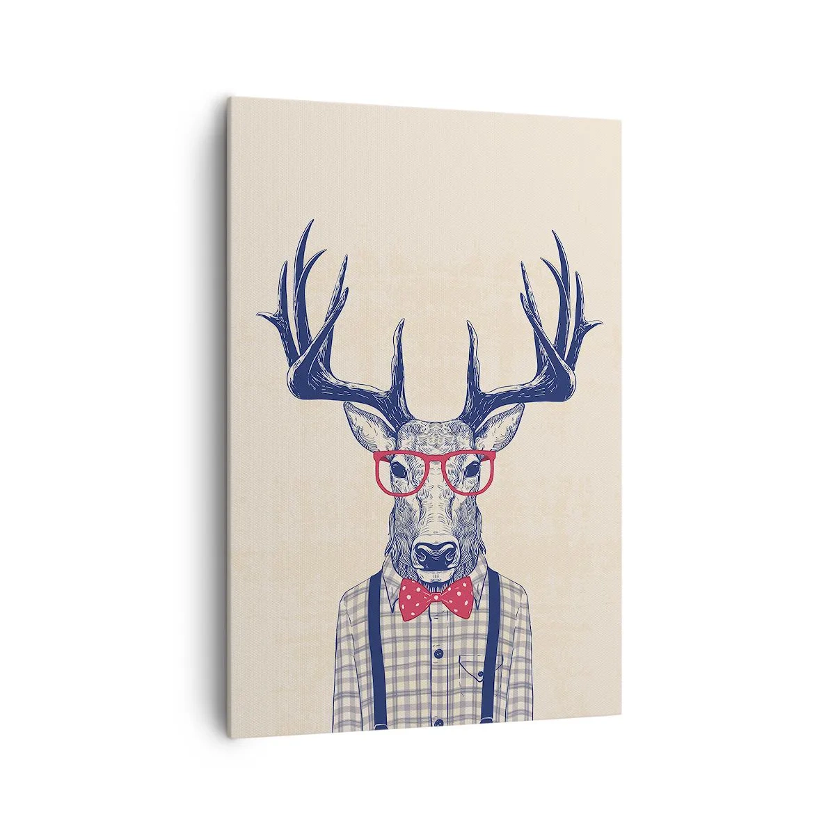 Obraz na płótnie - Stylizowana grafika jelenia w okularach i muszce - 70x100cm - Zabawna ekstrawagancja - Nowoczesna dekoracja ścienna do salonu i sypialni ARTTOR