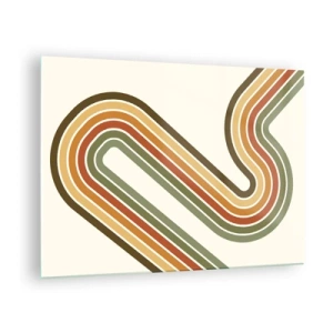 Obraz na szkle - Geometryczna abstrakcja w stylu retro z falistymi liniami - 70x50cm - Zygzakiem do celu - Nowoczesna dekoracja ścienna do salonu i sypialni ARTTOR