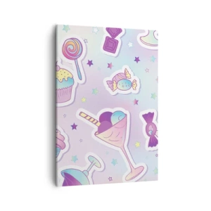 Obraz na płótnie - Pastelowy wzór ze słodyczami i deserami - 50x70cm - Żeby codziennie były urodziny - Nowoczesna dekoracja ścienna do salonu, kuchni i sypialni ARTTOR