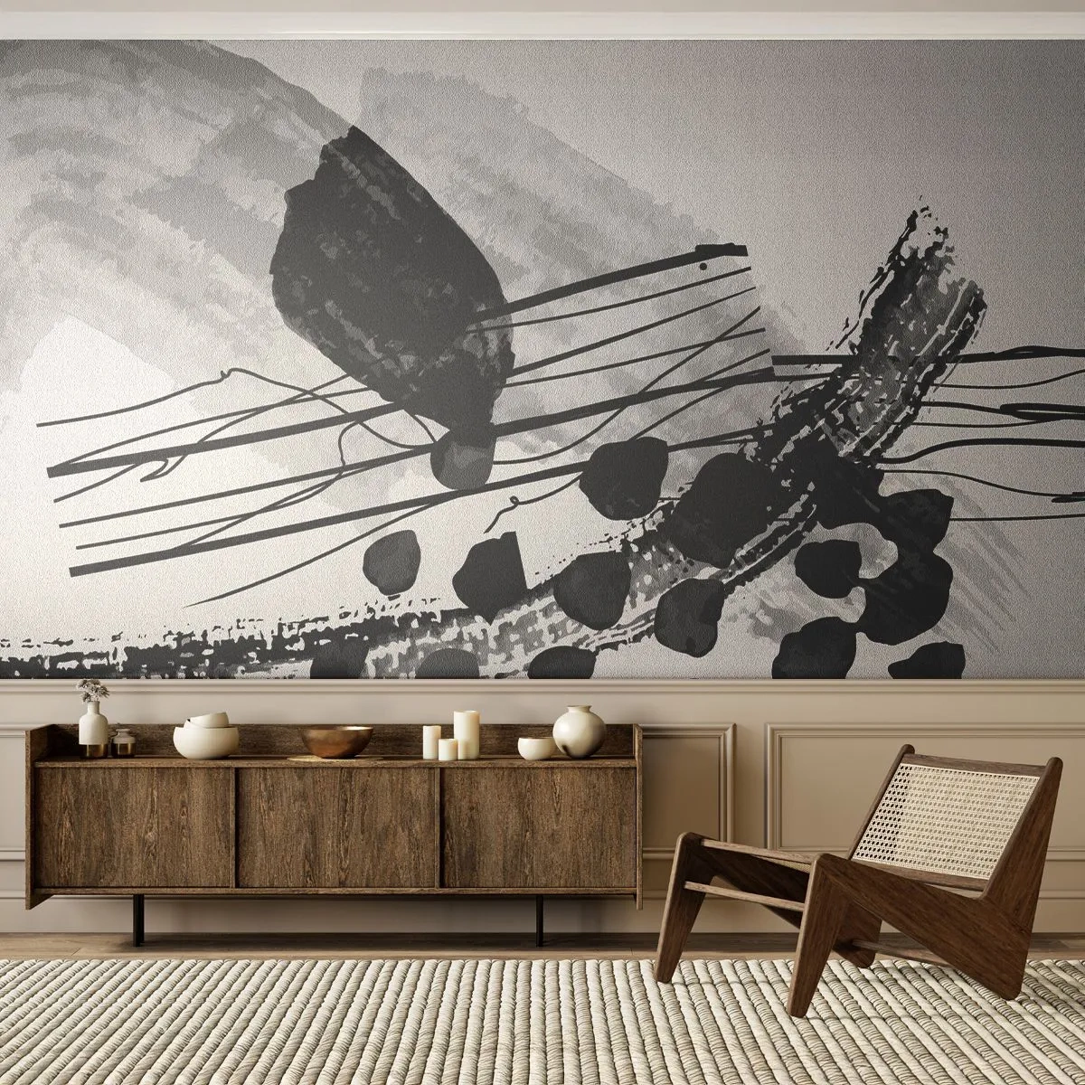 Fototapeta Premium Sand - Czarno-biała abstrakcja organiczna - Abstrakcja, Nowoczesny, Sztuka - 250x175 cm