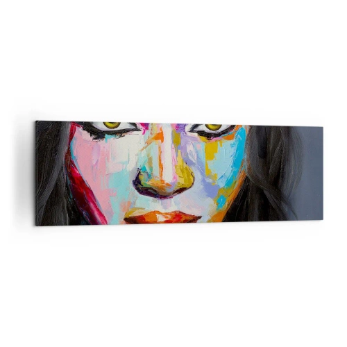 Obraz na płótnie - Kolorowy portret kobiety z intensywnym spojrzeniem - 160x50cm - Nie sposób oderwac oczu - Nowoczesna dekoracja ścienna do salonu i sypialni ARTTOR
