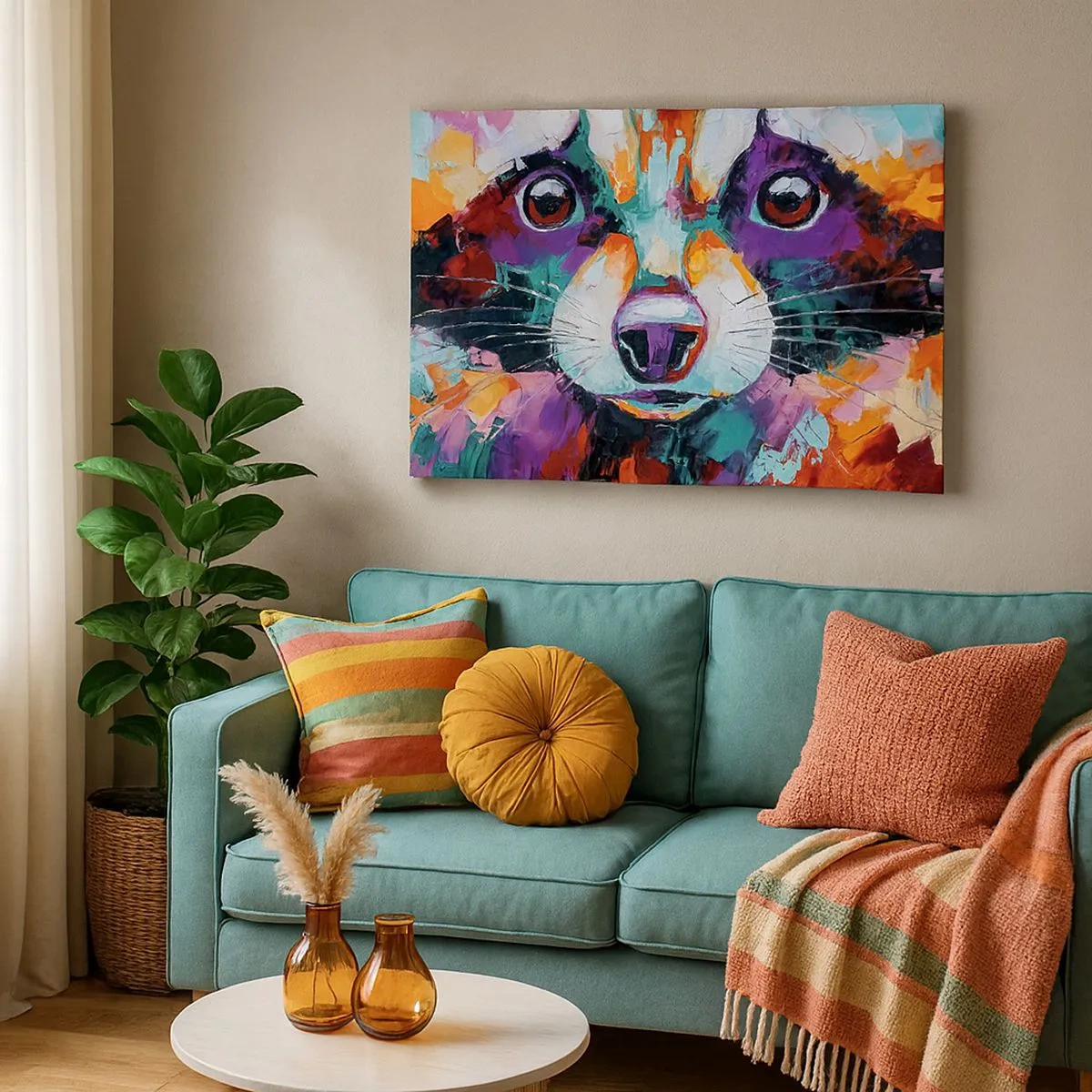 Obraz na płótnie - Kolorowy portret szopa w stylu malarstwa ekspresyjnego - 70x50cm - Tylko dobre emocje - Nowoczesna dekoracja ścienna do salonu i sypialni ARTTOR