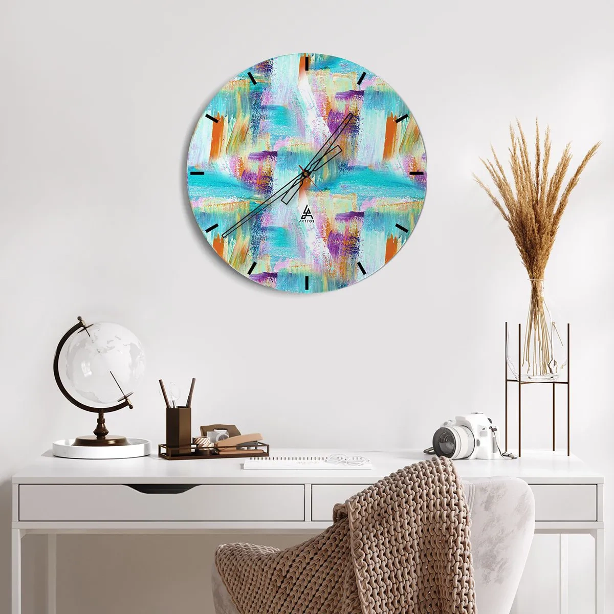 Zegar ścienny - Abstrakcyjne pociągnięcia farby w żywych kolorach - 30x30cm - Pogodny mazaniec-przekładaniec - Nowoczesna dekoracja ścienna do salonu, kuchni i sypialni ARTTOR